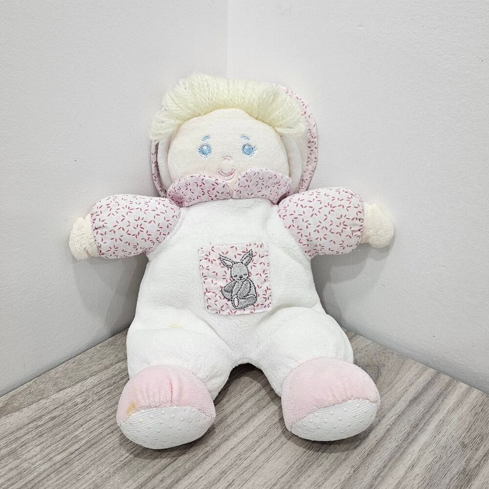 VINTAGE Carter's Baby Girl Plush Doll Rattle Pink White Bunny Rabbit Pocket